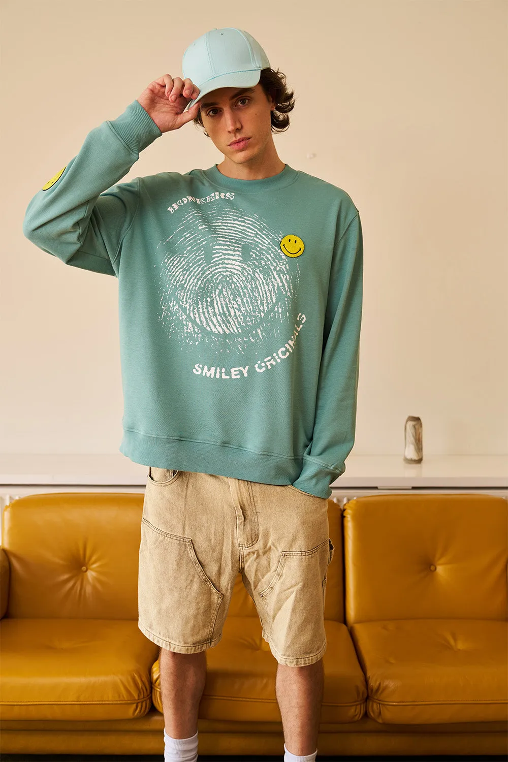 Smiley Originals Chenille Patch Sleeves Sweatshirt