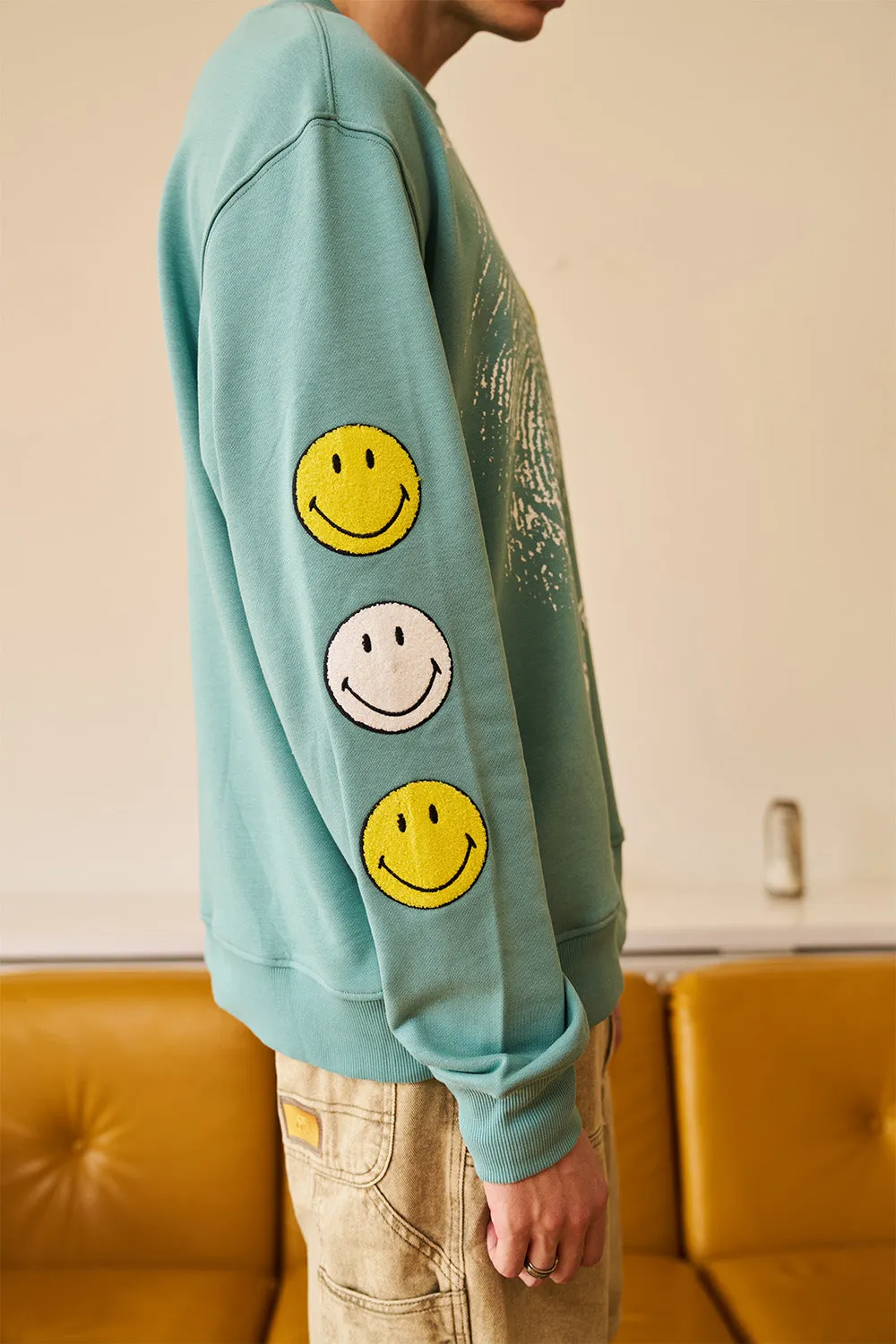 Smiley Originals Chenille Patch Sleeves Sweatshirt