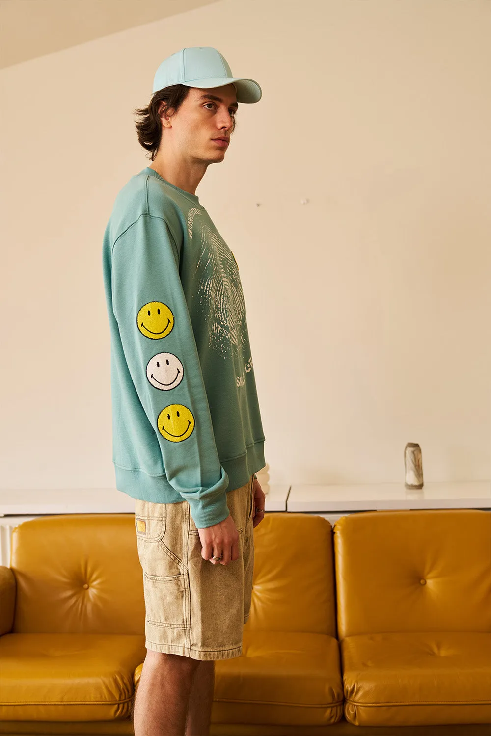 Smiley Originals Chenille Patch Sleeves Sweatshirt