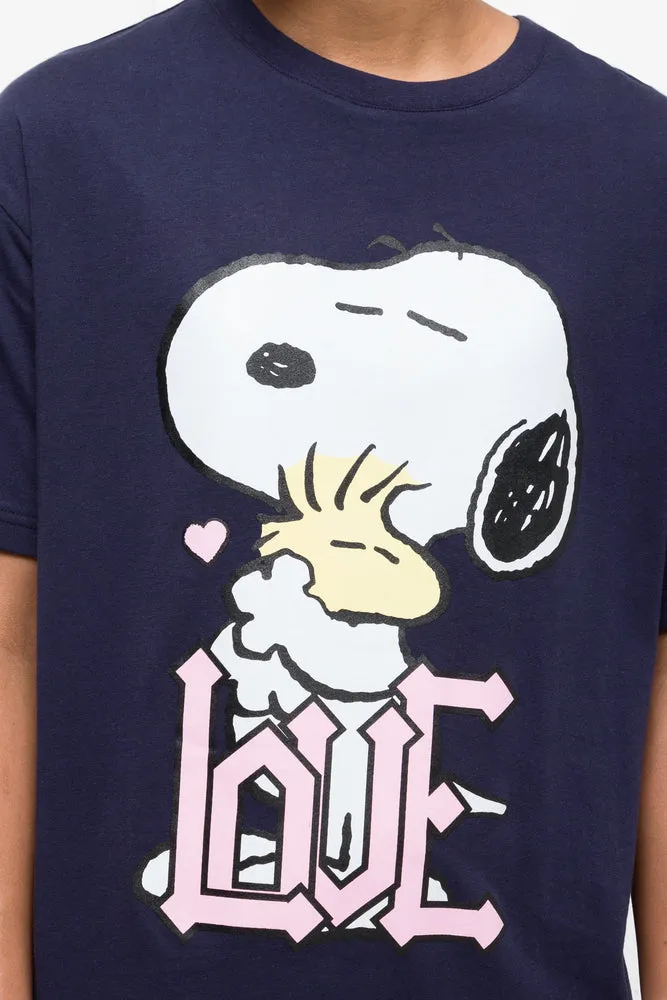 Snoopy Love Oversized Short Sleeve T-Shirt Navy