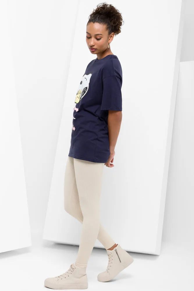 Snoopy Love Oversized Short Sleeve T-Shirt Navy