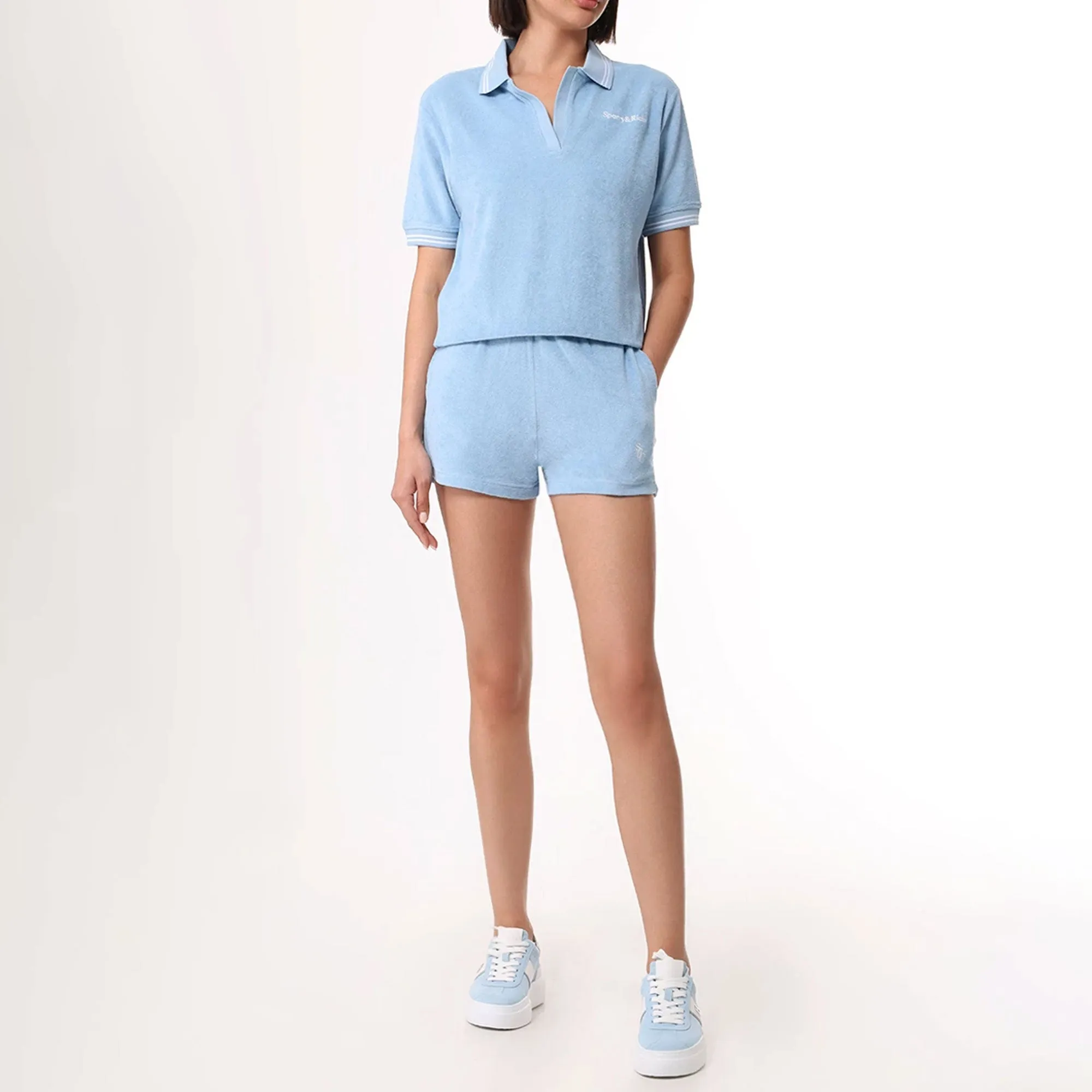 SPORTY & RICH | WMN'S SRC TERRY SHORTS { SKY BLUE/WHITE