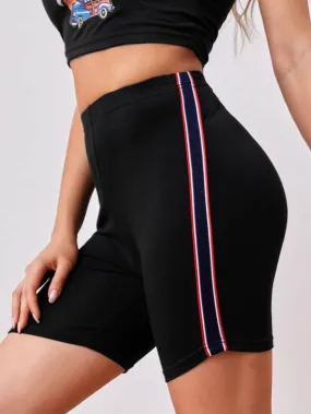 Striped Tape Side Biker Shorts