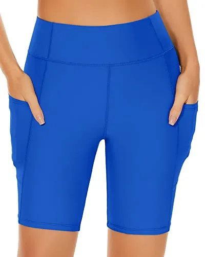 Tummy Control Board Shorts High Waisted Swim Shorts-Bright Blue