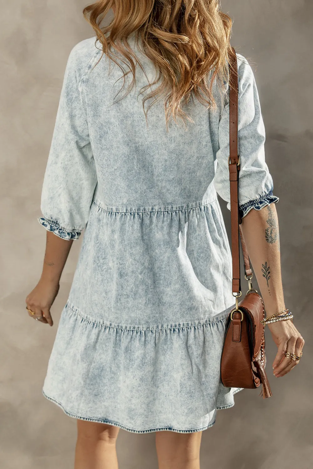 Wash Retro Half Sleeve Denim Dress