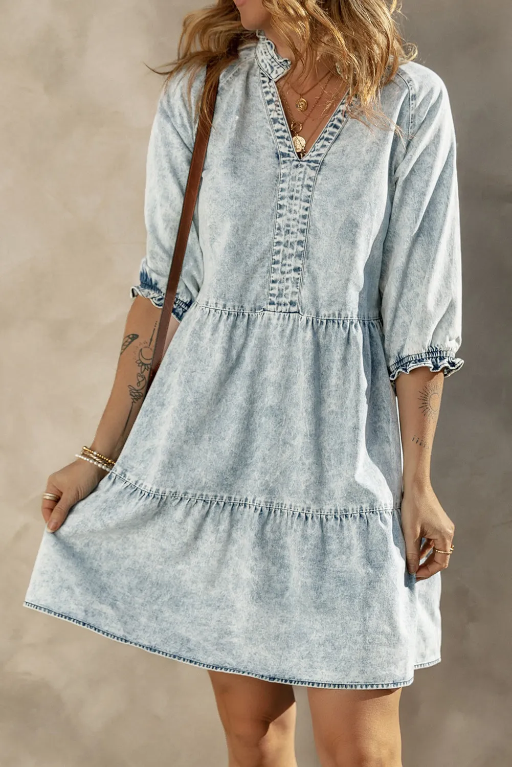 Wash Retro Half Sleeve Denim Dress