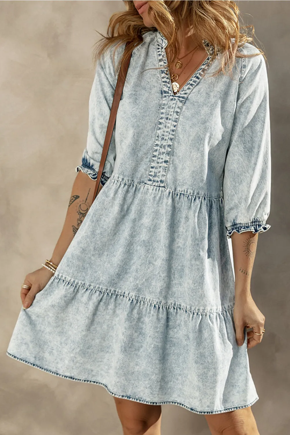 Wash Retro Half Sleeve Denim Dress