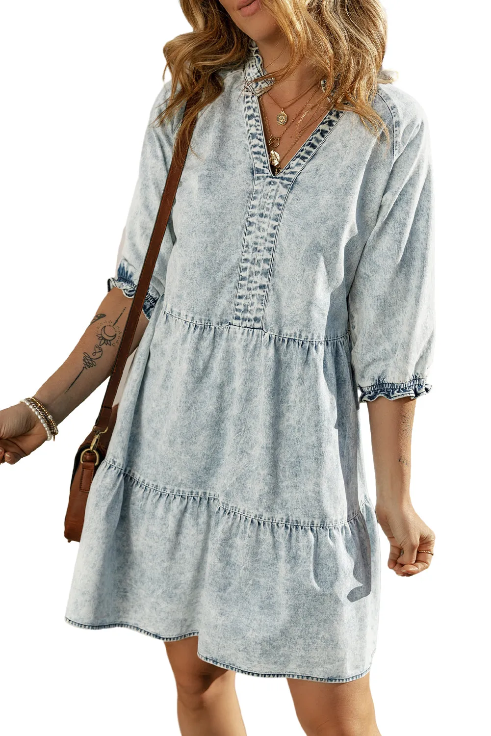 Wash Retro Half Sleeve Denim Dress