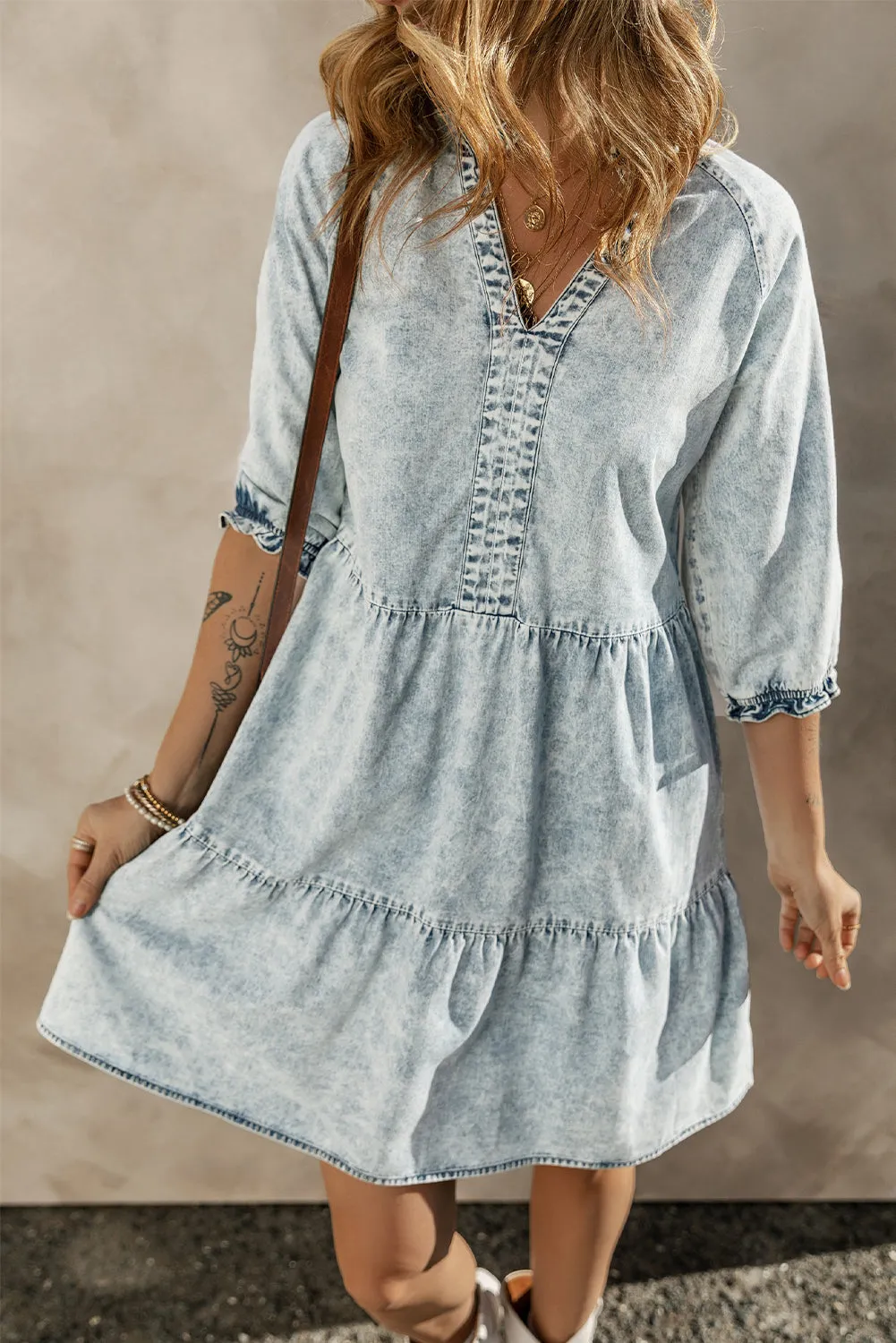 Wash Retro Half Sleeve Denim Dress