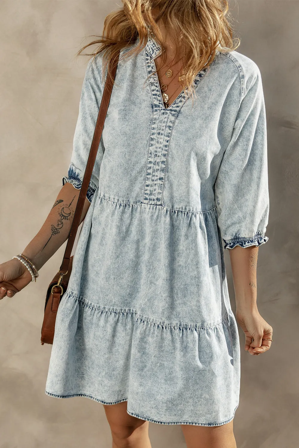 Wash Retro Half Sleeve Denim Dress