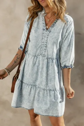 Wash Retro Half Sleeve Denim Dress