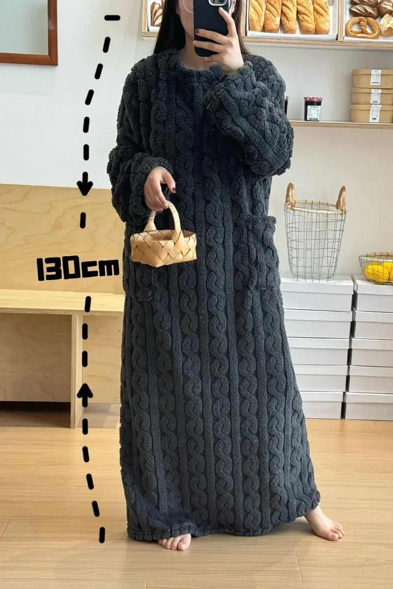 Winter Long Sleeve Double Pocket Flannel Nightgowns Women Loose Solid Sleepwear Jacquard Night Dress Thickened Warm Nightdress