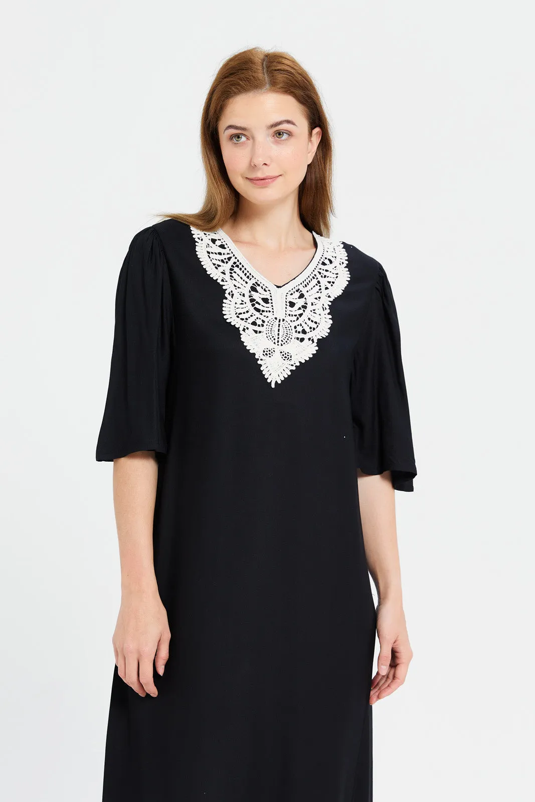 Women Black Lace Nightgown