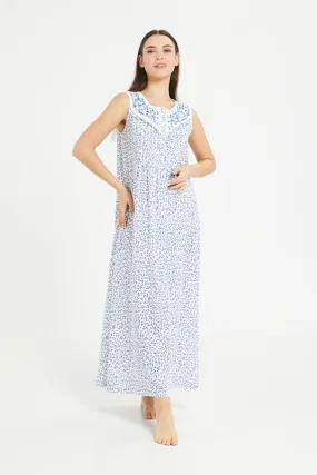 Women Blue Embroidery Nightgown