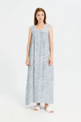 Women Grey Printed Nightgown