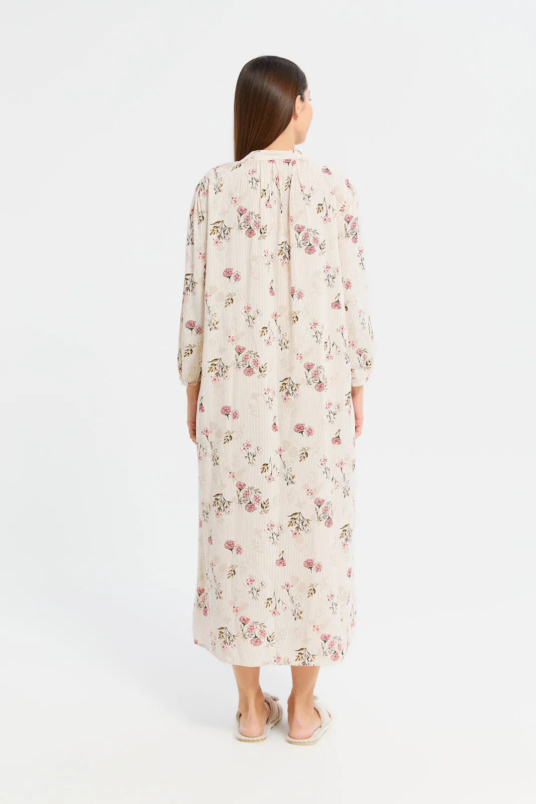 Women Ivory Floral Print Nightgown