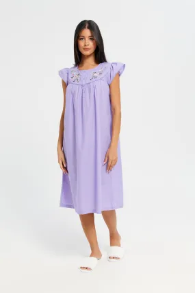 Women Lilac Embroidered Nightgown