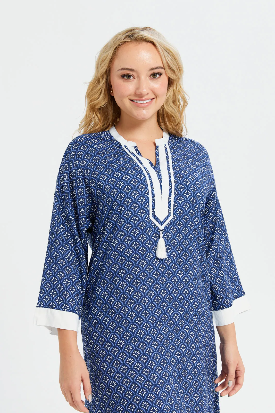 Women Navy Embellished Nightgown