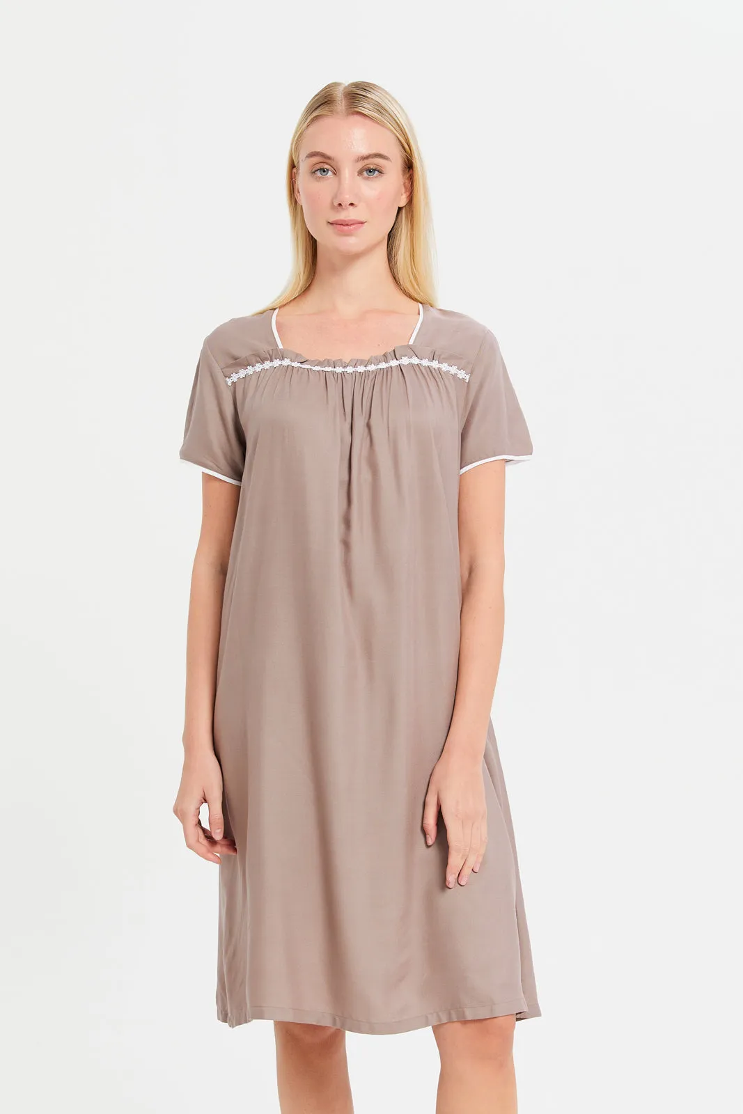 Women Rust Embellished Nightgown