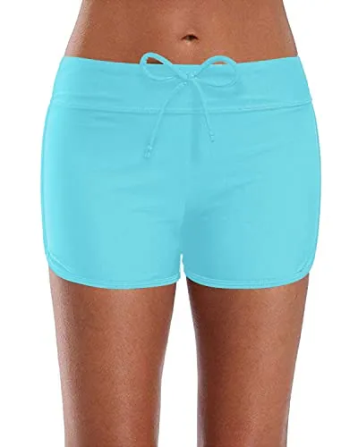 Women's Drawstring Swimsuit Bottoms Board Shorts Swim Bottoms-Aqua