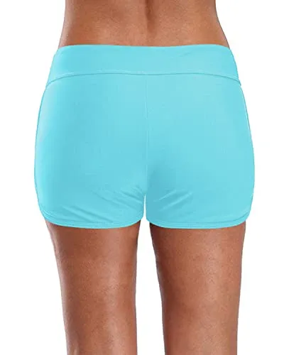 Women's Drawstring Swimsuit Bottoms Board Shorts Swim Bottoms-Aqua