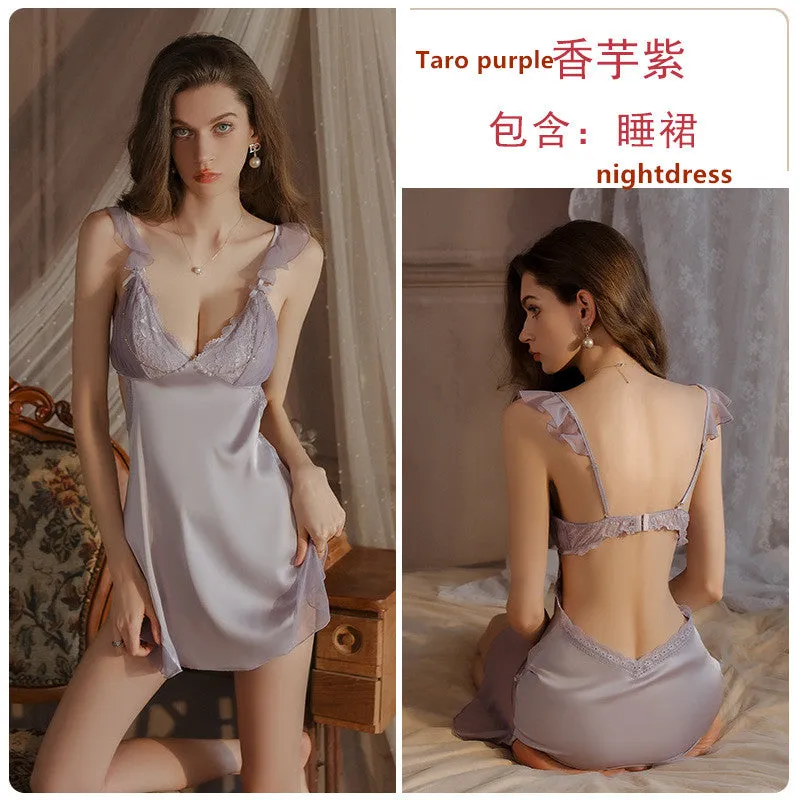 Women's Sling Pajamas Nightgowns Sleeping Skirt Robe Set