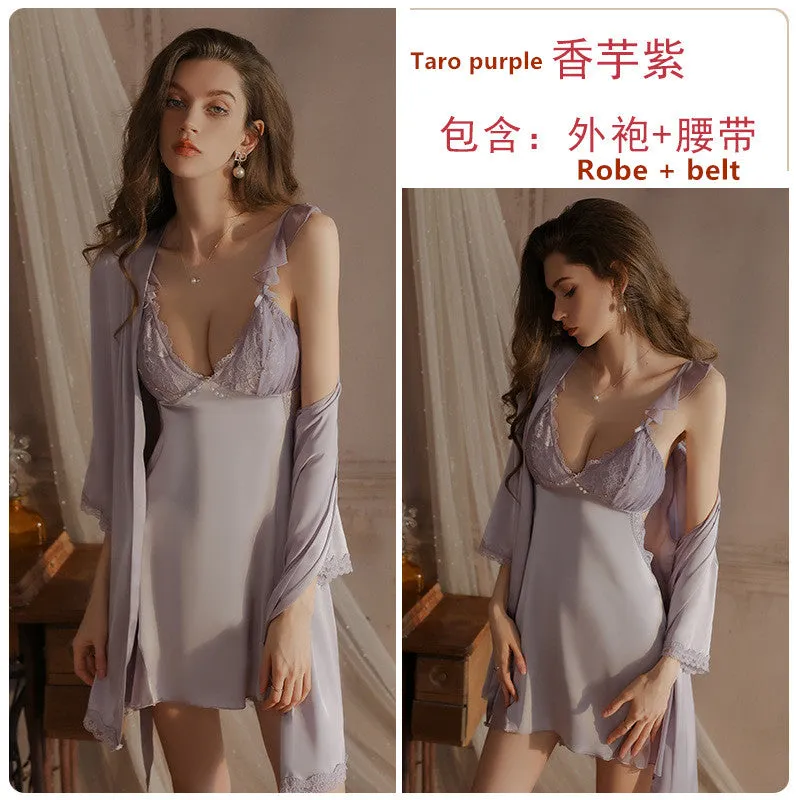 Women's Sling Pajamas Nightgowns Sleeping Skirt Robe Set